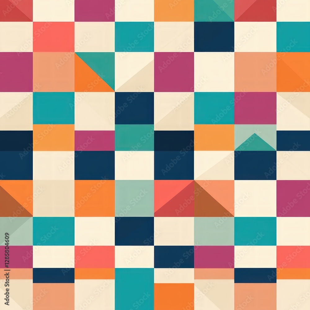 Colorful Geometric Pattern with Abstract Squares and Triangles Colorful Geometric Pattern with Abstract Squares and Triangles