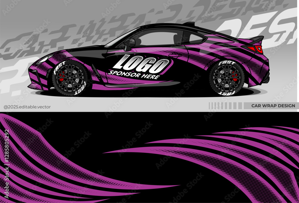 car wrap design with black and purple colour. livery car decal. sticker vinyl fullbody. suitable for racing, drift, rally, or daily use car wrap design with black and purple colour. livery car decal. sticker vinyl fullbody. suitable for racing, drift, rally, or daily use
