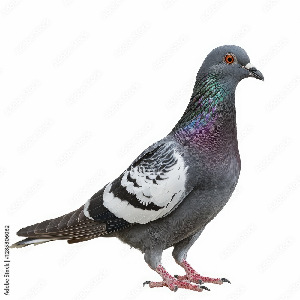 Vibrant Image of a Photo Pigeon, Isolated on a White Background Vibrant Image of a Photo Pigeon, Isolated on a White Background
