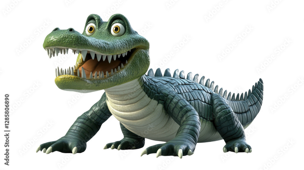 Obraz premium Animated crocodile character with exaggerated features expressing joy and playfulness in a vibrant style