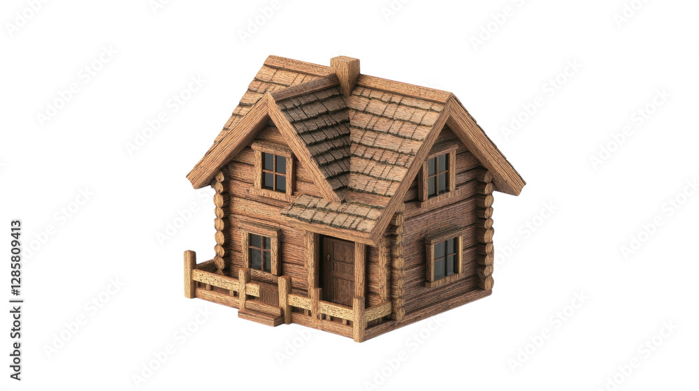 Wooden model house on display highlighting craftsmanship and design Wooden model house on display highlighting craftsmanship and design