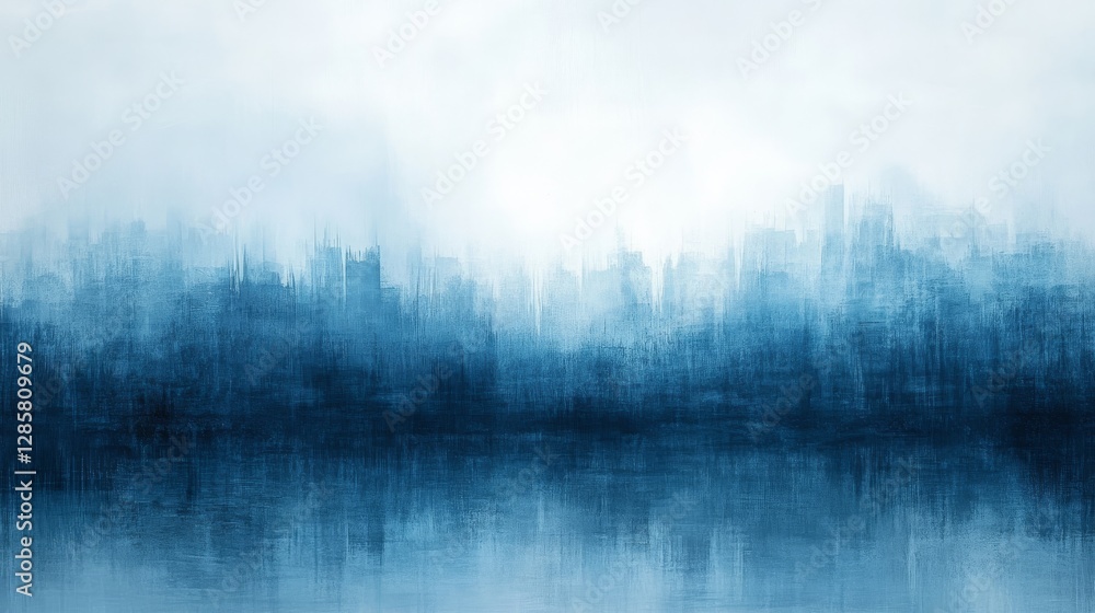 Abstract Blue Painting Suggesting Cityscape Reflection And Atmospheric Elements Abstract Blue Painting Suggesting Cityscape Reflection And Atmospheric Elements