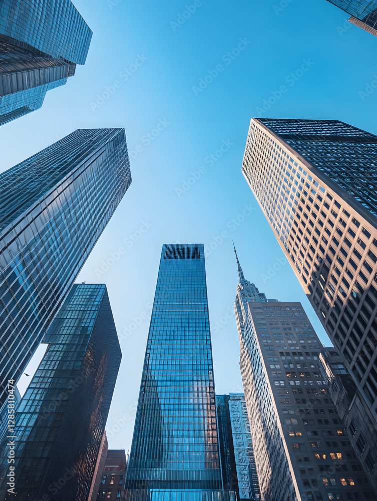 Majestic Urban Skyscrapers Meeting the Vibrant Blue Sky : Generative AI Majestic Urban Skyscrapers Meeting the Vibrant Blue Sky : Generative AI