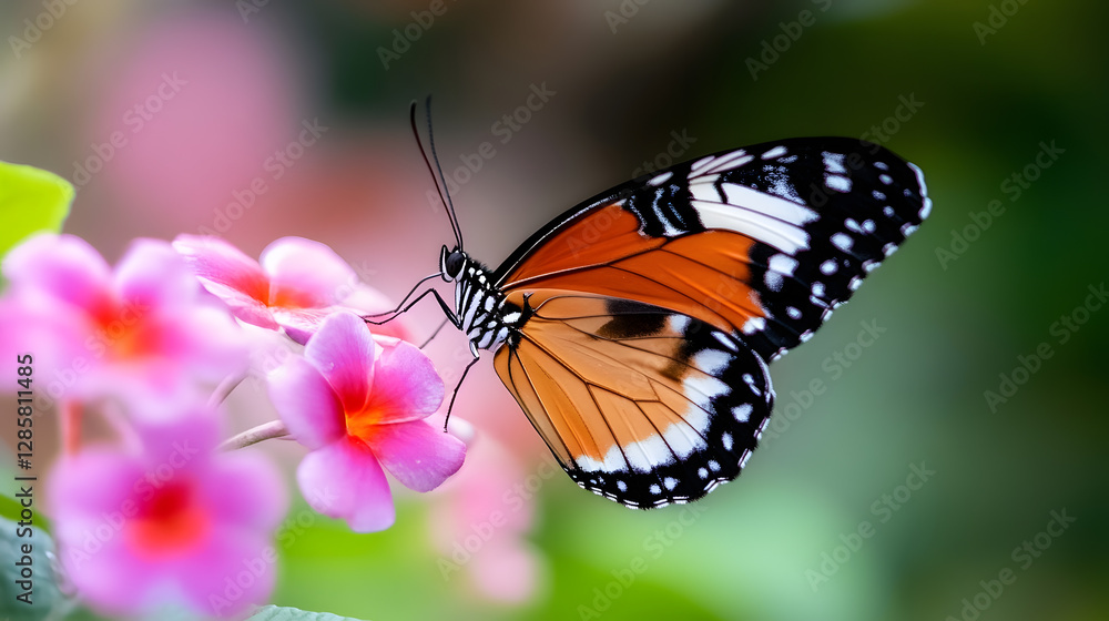 Vivid Monarch Butterfly on Pink Flowers Showcasing Beauty in Nature with Delicate Details and Vibrant Colors : Generative AI Vivid Monarch Butterfly on Pink Flowers Showcasing Beauty in Nature with Delicate Details and Vibrant Colors : Generative AI