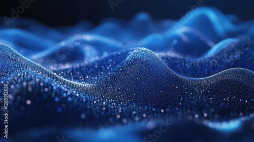 Spherical equalizer for music. Round sound wave of particles. Musical abstract blue background. 3D rendering 