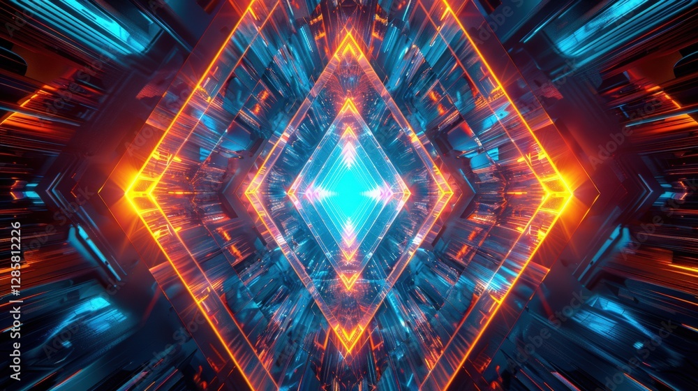 Abstract futuristic tunnel with vibrant light and geometric shapes Abstract futuristic tunnel with vibrant light and geometric shapes
