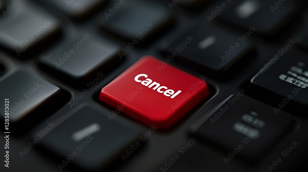 Close-up of a black keyboard with a red cancel key in focus, highlighting technology and user interface design Close-up of a black keyboard with a red cancel key in focus, highlighting technology and user interface design