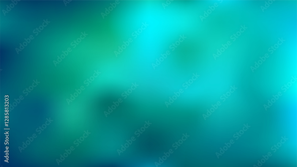 Fototapeta premium Abstract gradient background with blur spots of dark turquoise, teal and blue colors. Blurred underwater surface, view from under water. Vector horizontal HD template, empty banner back design.