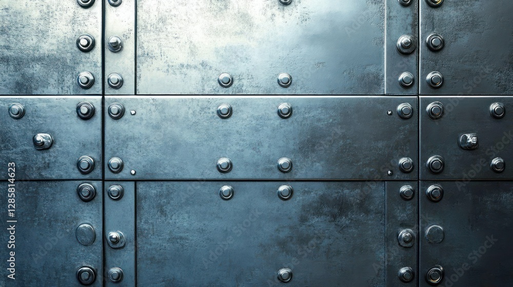 Fototapeta premium Close-up of riveted metal plates, showing texture and detail.