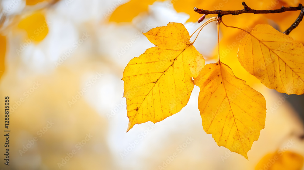 Close Up of Bright Golden Autumn Leaves Against Soft Focus Background : Generative AI Close Up of Bright Golden Autumn Leaves Against Soft Focus Background : Generative AI