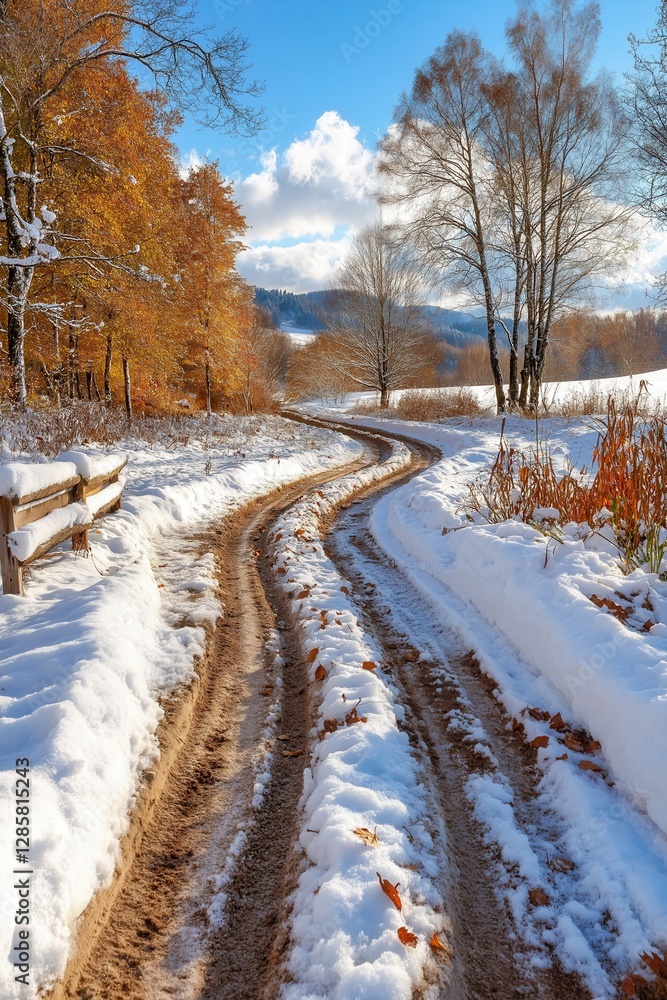 Obraz premium Snowy Mountain Road