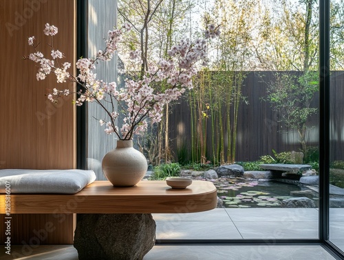 A vase with flowers on a table in front of a window