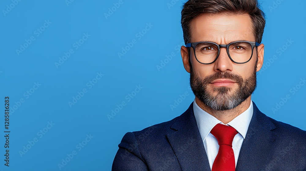 Businessman In Formal Wear Against Vivid Blue Background Businessman In Formal Wear Against Vivid Blue Background