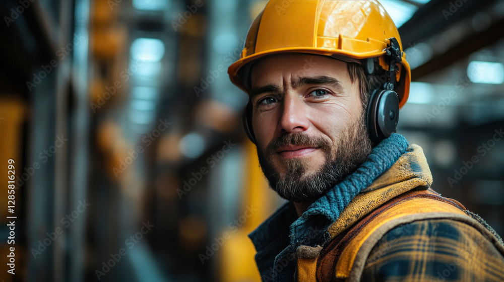 A disabled construction worker using a prosthetic arm while assembling steel beams A disabled construction worker using a prosthetic arm while assembling steel beams