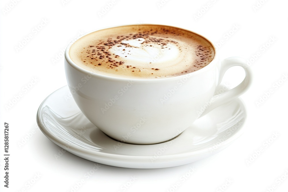 Detailed Picture of White Cup of Cappuccino Isolated on White Background Detailed Picture of White Cup of Cappuccino Isolated on White Background