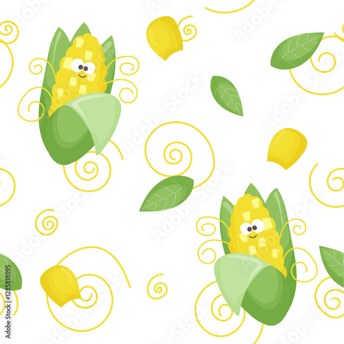 cartoon corn with eyes pattern for children's breakfast cereal