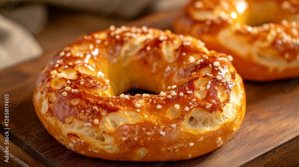 Warm Golden Brown Pretzel Close Up with Savory Toppings Warm Golden Brown Pretzel Close Up with Savory Toppings