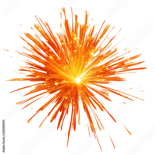 A Strong Orange Flame from a Firework Display Bursting with Orange and Yellow Sparks Isolated on Transparent Background