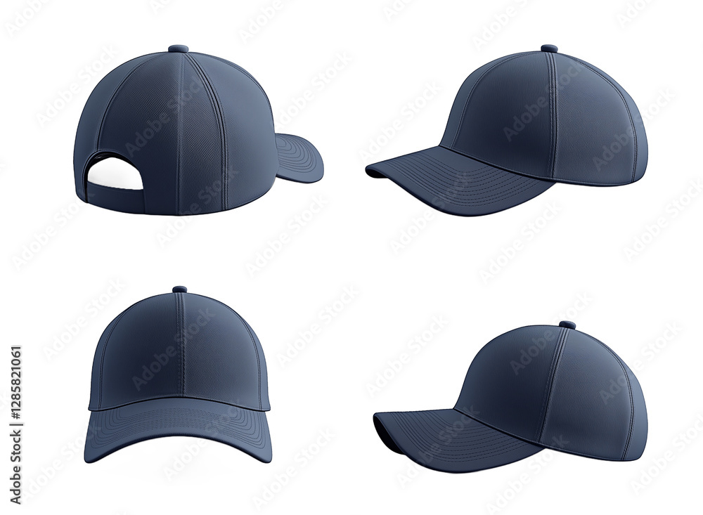 set of four sports dark blue cap isolated on a transparent background . set of four sports dark blue cap isolated on a transparent background .