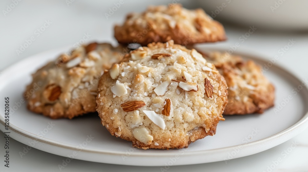Delicious Coconut Almond Cookies on a White Plate Delicious Coconut Almond Cookies on a White Plate
