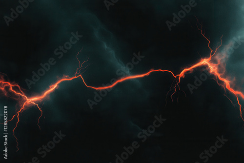 Electric lightning bolt on dark stormy sky
