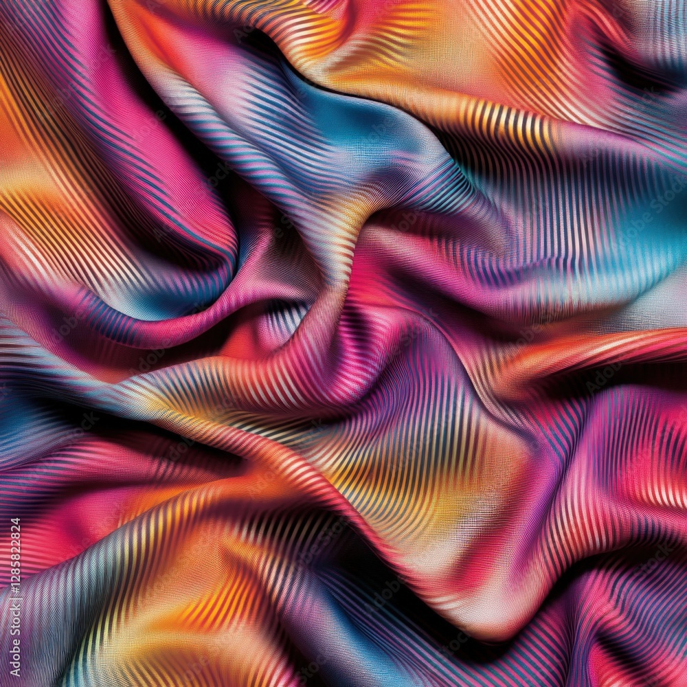 Naklejka premium Vibrant Abstract Fabric Texture with Colorful Wave Patterns