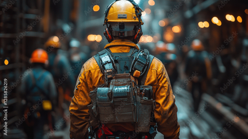 A robotic-powered construction site where workers wear exoskeletons for increased mobility A robotic-powered construction site where workers wear exoskeletons for increased mobility