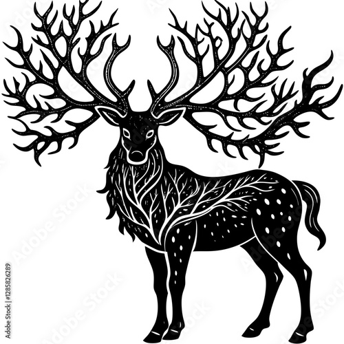 Majestic Deer with Tree Branch Antlers – Detailed Wildlife Vector Illustration