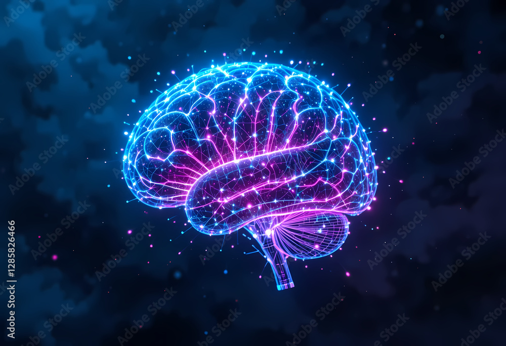 Digital neural networks form a digital brain interface, pulsing with cyan light against a dark technological backdrop Digital neural networks form a digital brain interface, pulsing with cyan light against a dark technological backdrop