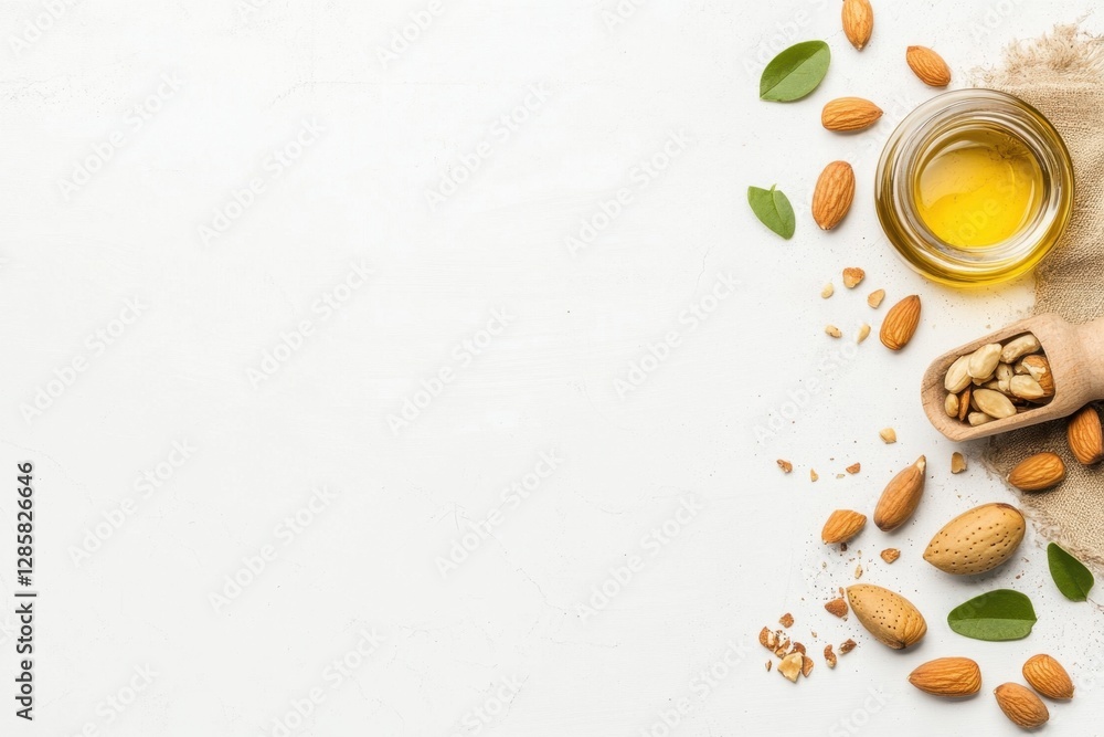 Almond oil nuts arranged on white background Almond oil nuts arranged on white background
