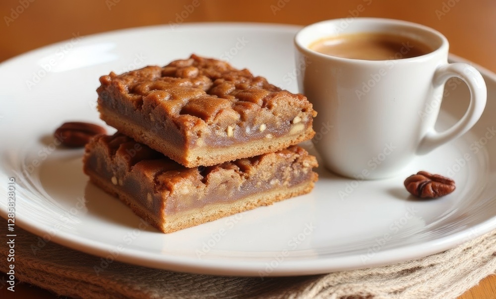 Delicious pecan bars with coffee Delicious pecan bars with coffee