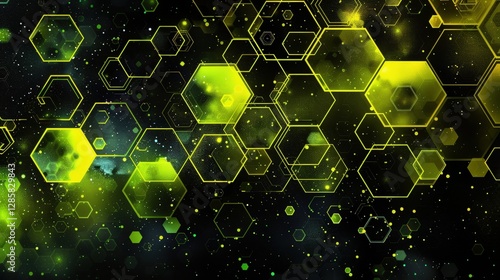 Abstract glowing hexagon pattern on dark background