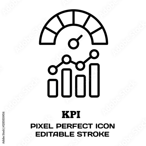 Kpi symbol, featuring an editable stroke outline icon isolated on white background flat vector illustration. Pixel perfect