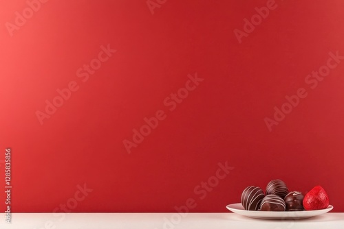 Indulgent chocolate confections displayed on plate with vibrant red background