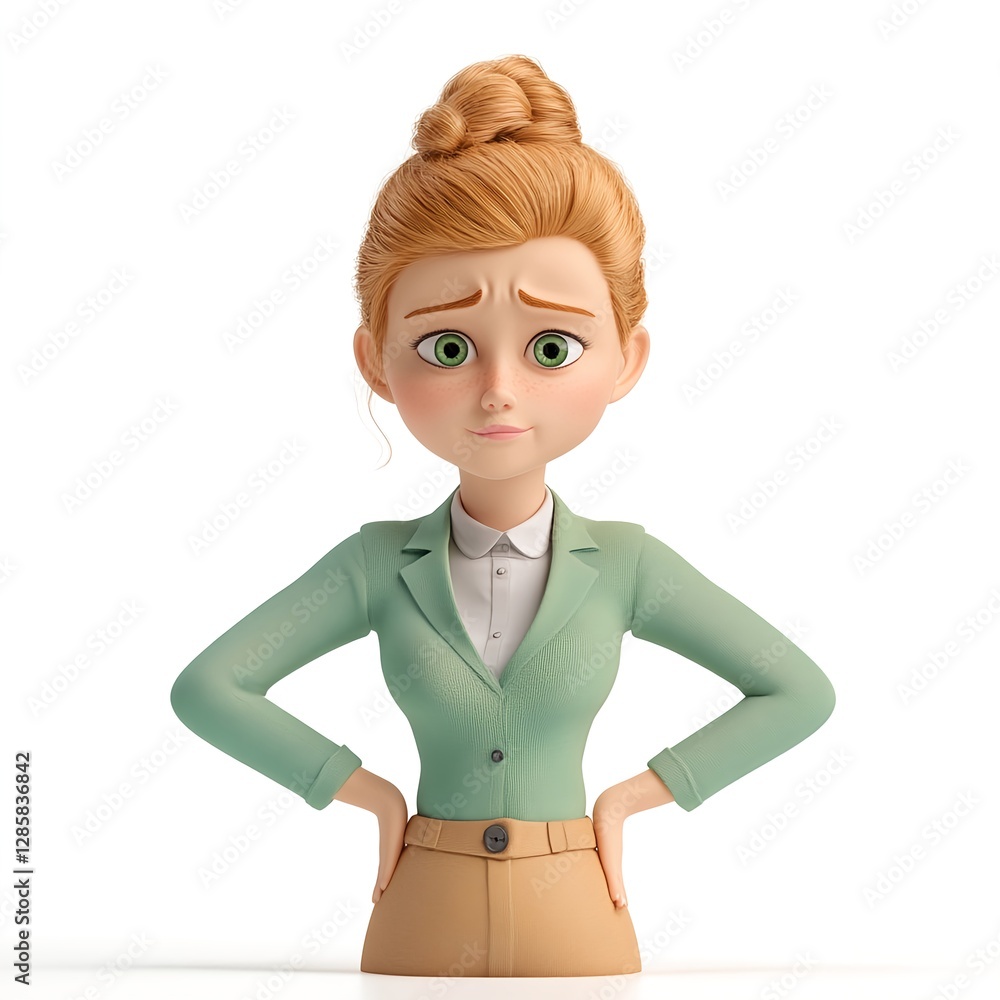 Cartoon Business Woman Worried Expression Cartoon Business Woman Worried Expression