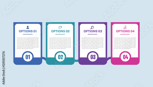 Business infographic template. 4-step timeline journey. Process diagram, 4 options on a blue background, Infographic elements