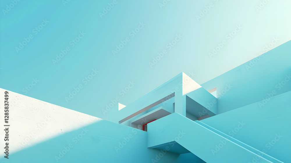 Fototapeta premium Modern architectural design featuring a minimalist structure against a bright blue sky