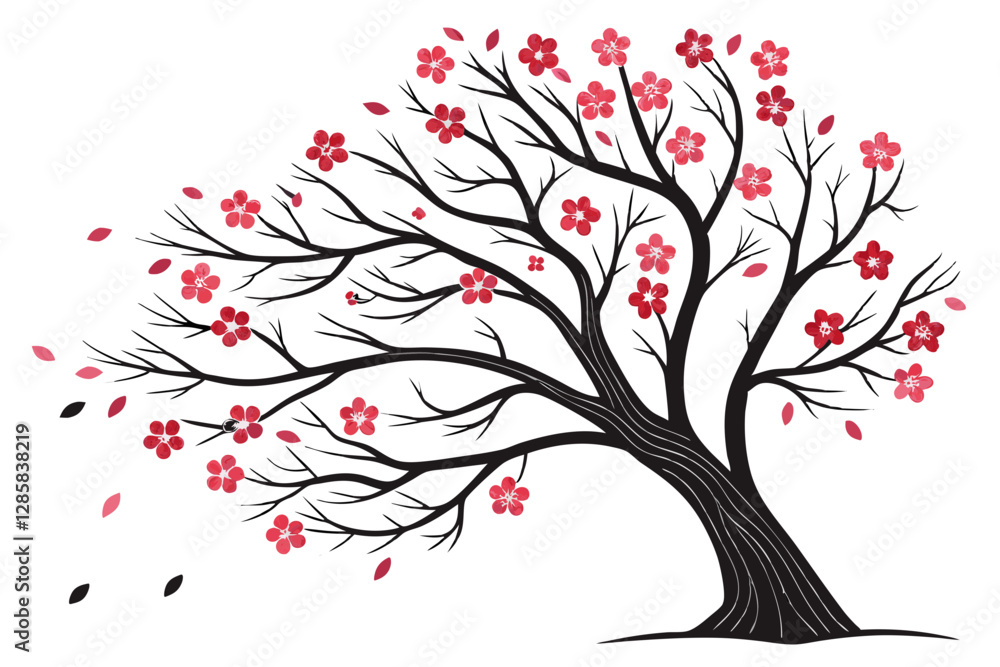 Fototapeta premium Cherry tree silhouette vector illustration