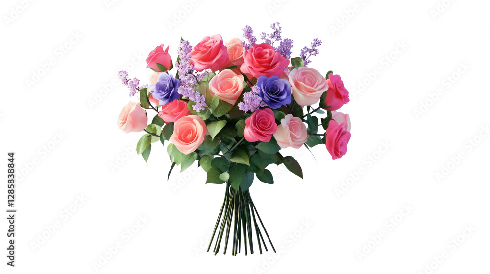 Fototapeta premium Colorful artificial flower bouquet featuring pink and purple roses arranged for decoration