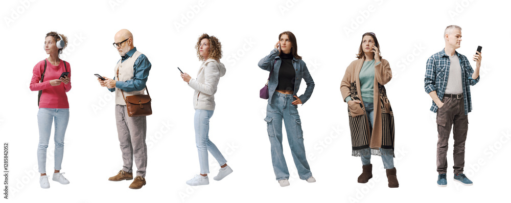 Obraz premium Group of ordinary people using their smartphones