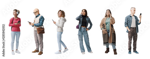 Group of ordinary people using their smartphones