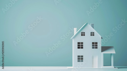 Wallpaper Mural Minimalist white house model on a soft blue background, showcasing simplicity and tranquility Torontodigital.ca