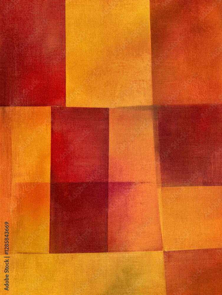 Abstract painted autumn square mosaic pattern red yellow orange warm art Abstract painted autumn square mosaic pattern red yellow orange warm art