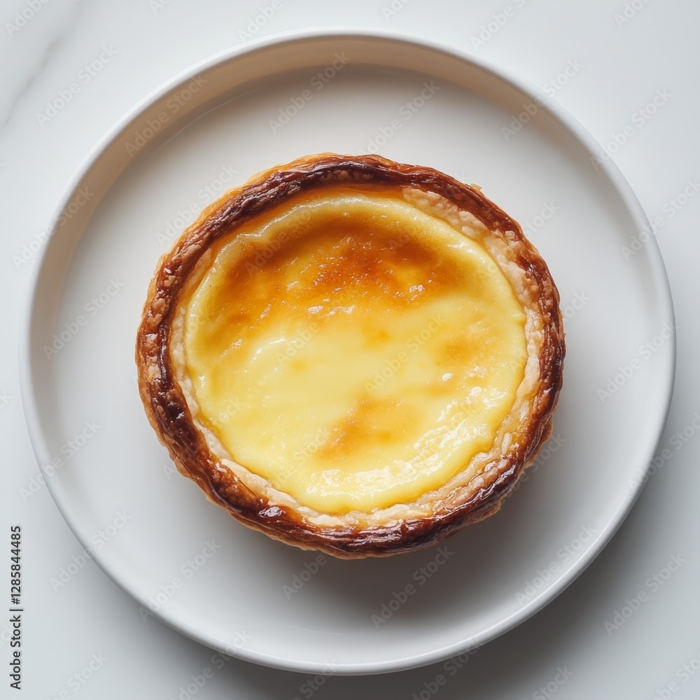Smooth and Rich Custard Egg Tart on White Plate Smooth and Rich Custard Egg Tart on White Plate