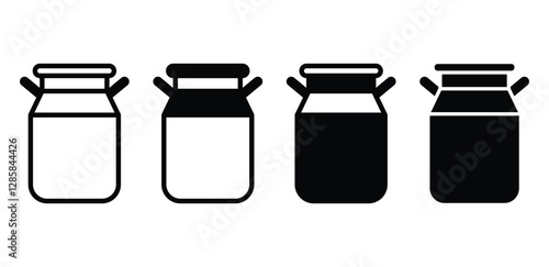 milk can bucket icon symbol vector design black white outline and black solid color illustration sets