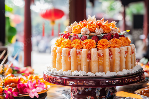 Sweet baked dessert cakes with decorative icing and candles for a birthday or wedding celebration