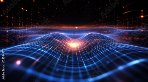 Abstract Digital Waveform: Futuristic Grid Landscape