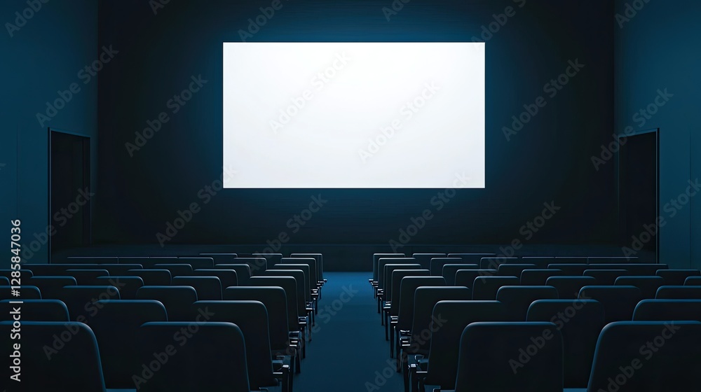 Obraz premium Empty Movie Theater with Blank Screen and Rows of Seats