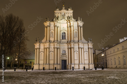 Obraz na płótnie Visitationist Church at Night, Warsaw w salonie