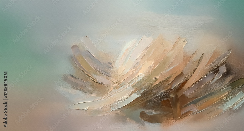 Soft brush strokes of beige, brown, and green create an abstract, organic form. Gentle and calming artistic impression on a canvas with muted earthy tones. Soft brush strokes of beige, brown, and green create an abstract, organic form. Gentle and calming artistic impression on a canvas with muted earthy tones.